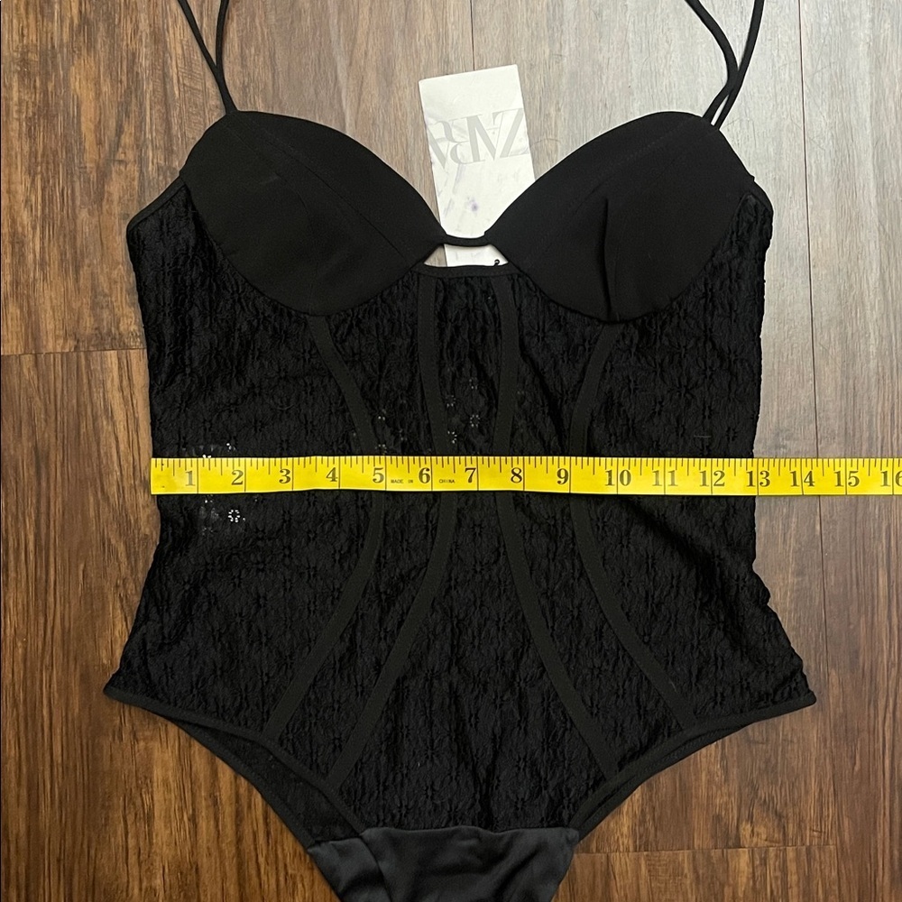 NWT Zara Strappy lace  bodysuit black size M - Picture 6 of 13